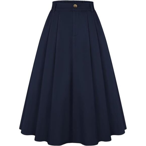 Women Pleated Skirt with Pockets A Line Deep Blue - Picture 1 of 6